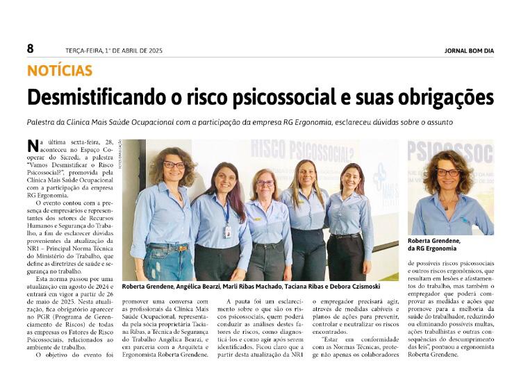 Evento da Mais Saúde Ocupacional em parceria com a RG ERGONOMIA no dia 28/03/2025